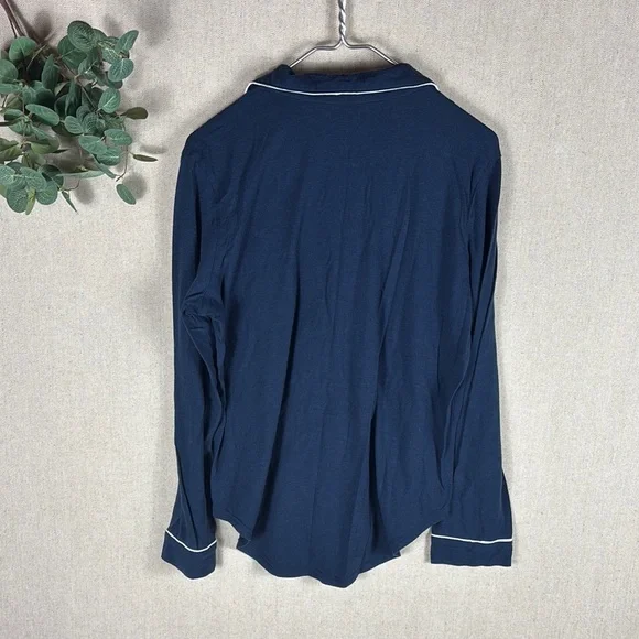 Women's WoolX Harper Navy Pajama Set with White Trim - Picture 7 of 14